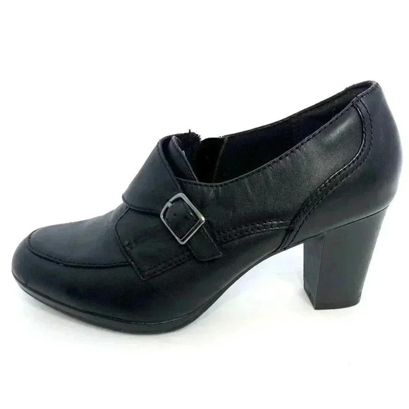 Clarks Black Leather Heeled Mule With Buckle Women's Size 10 Heels - Picture 2 of 11
